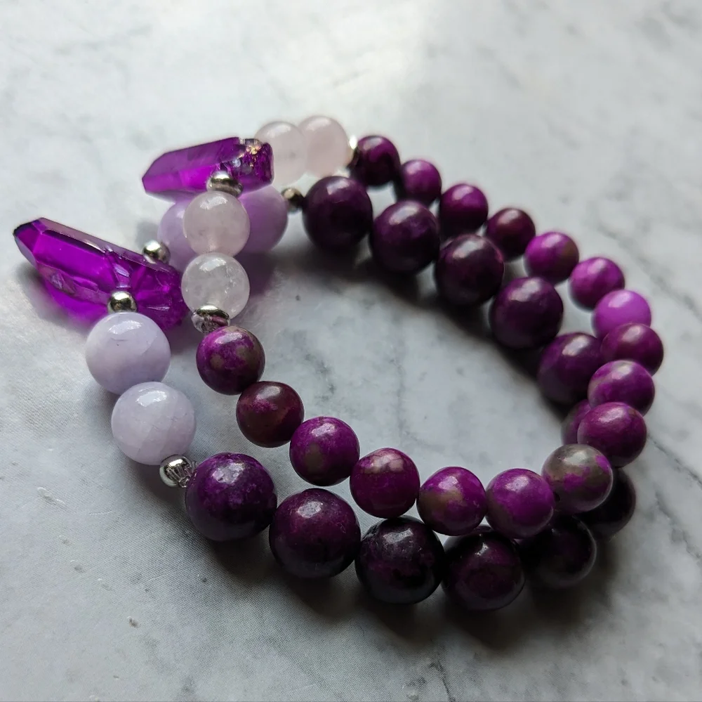 Sugalite Rose Quartz Crystal Stone bead bracelet - Picture 6 of 9